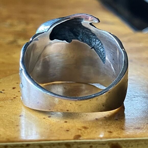 Sleeping Beauty Turquoise Sterling Silver Dolphin Ring Size 7 - Picture 4 of 8